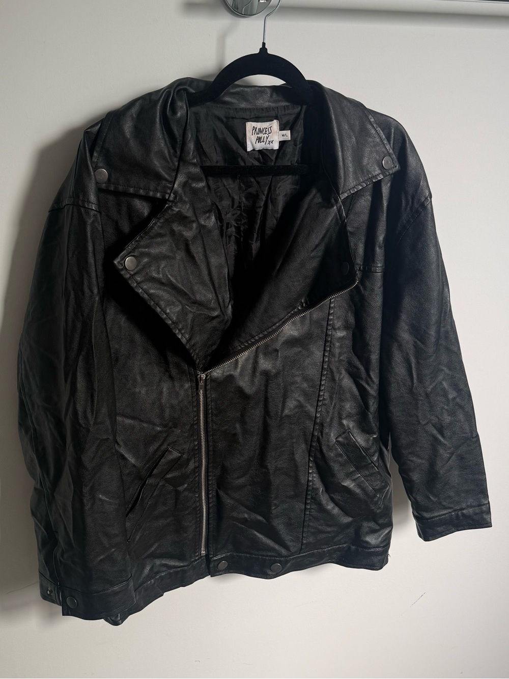 Black Faux Leather Oversized Bomber Jacket